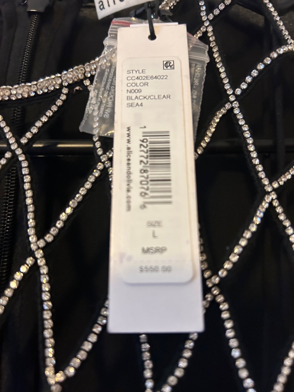 Alice + Olivia Black Sleeveless Top with Silver Beaded Net Overlay - Picture 4 of 11